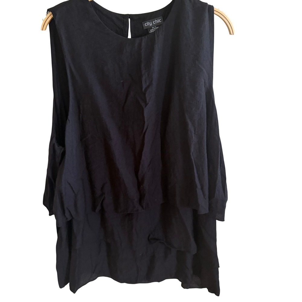 City Chic Black Layered Sleeveless Blouse Round Neck Keyhole Back Size 18